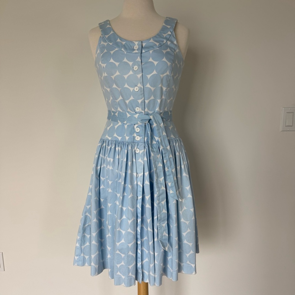 Marvin Richards Dress // Midi Blue & White Polka Dot with Belt included - Size 2